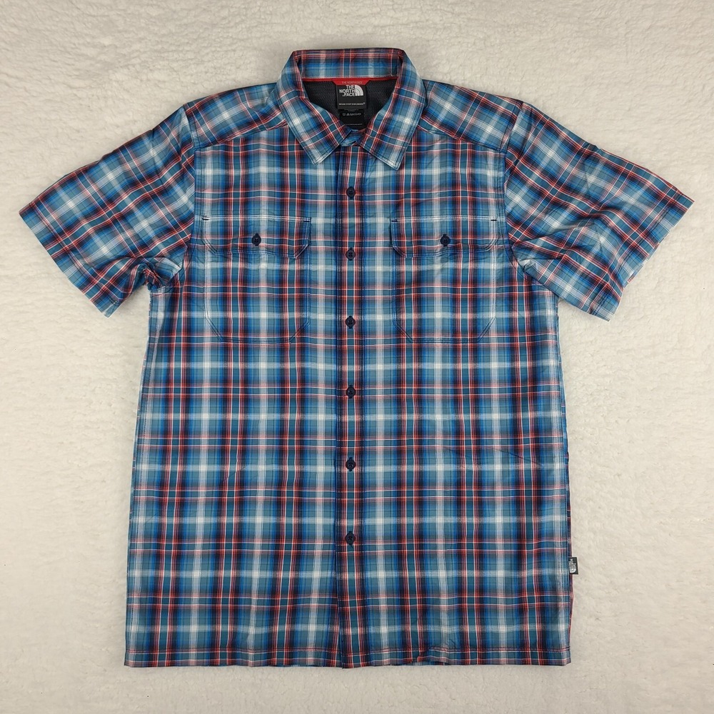 The North Face‎ Shirt Mens Small Red Blue Plaid Outdoor Performance Button Up